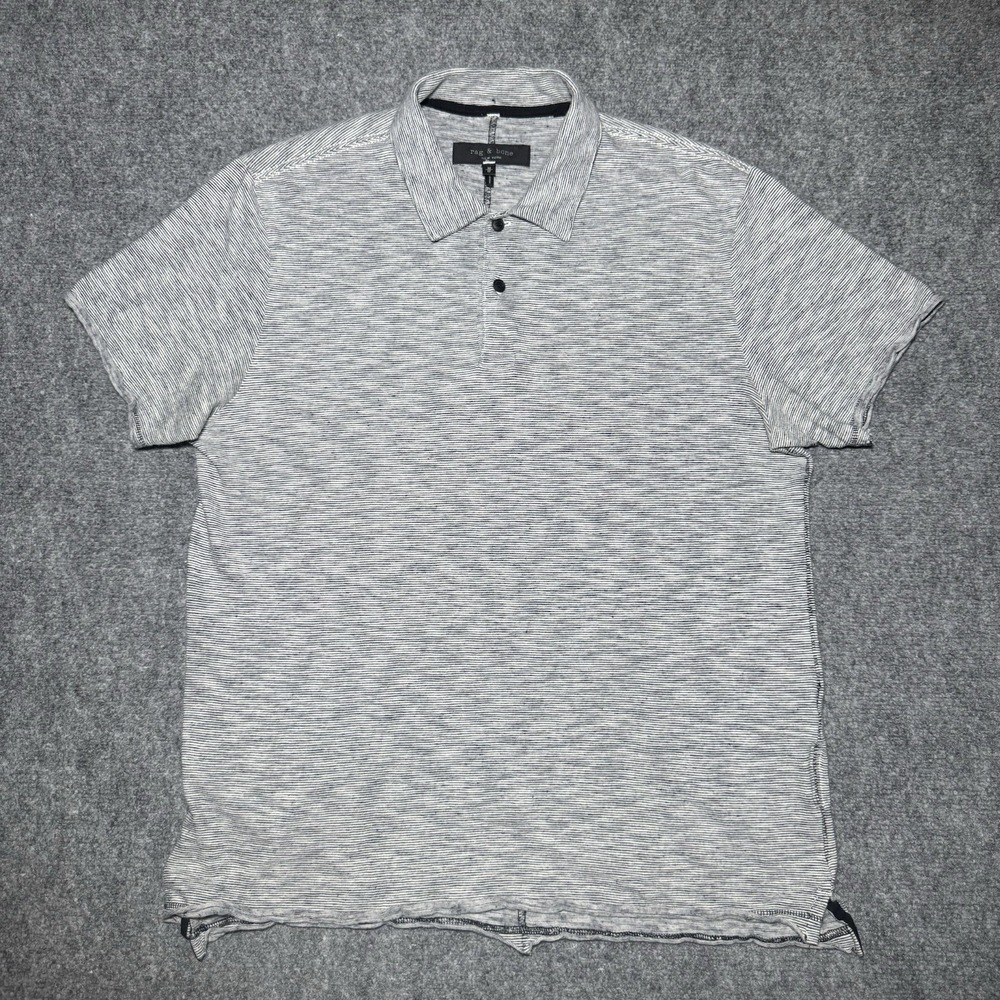 Rag & Bone Linen Cotton Blend Polo Shirt Men Medium Gray Striped Short Sleeve